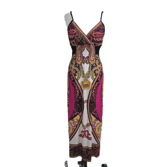 Snap Dresses & Skirts - SNAP‎ Junior Large Stretch Knit Paisley Spaghetti Strap Padded Bodice Maxi Dress